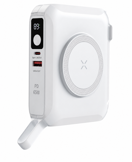 NEOVO MagSafe Powerbank 15.000mAh - 6-in-1 Universele Reisadapter - 65W USB-C Snellader - 15W Draadloze Oplader - Wereldstekker met US/EU/UK/AU