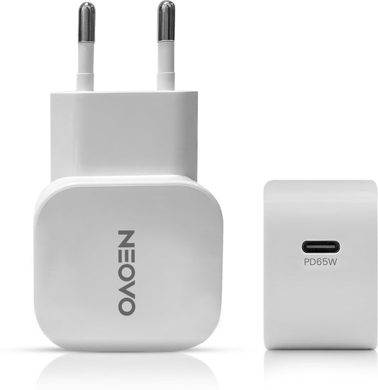 NEOVO USB-C Oplader 65W – iPhone Oplader & Samsung Oplader – GaN Supersnellader met 240W USB-C Kabel – Voor iPad, Tablets & Laptop – Wit